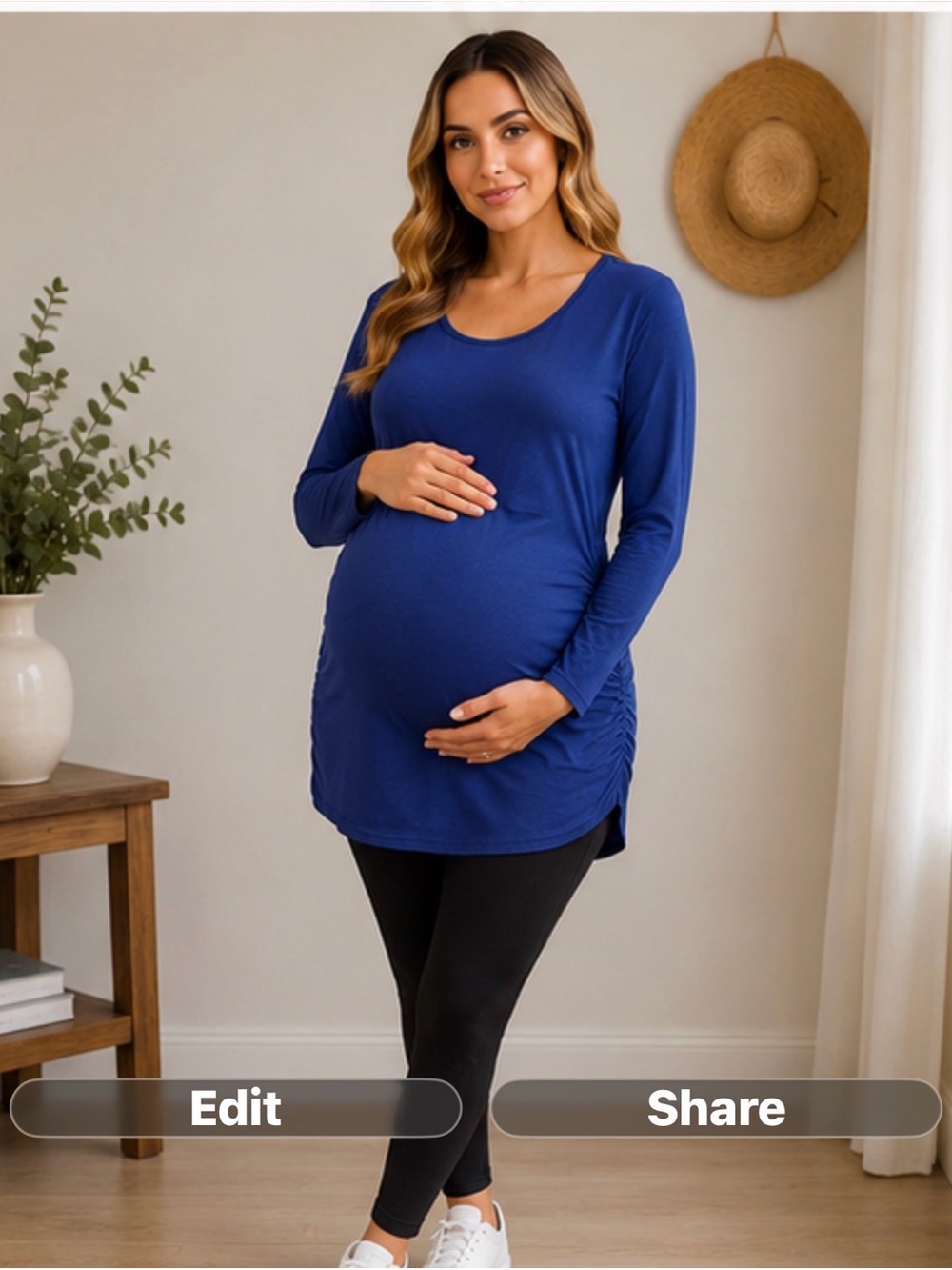 BumpStart Blue Long Sleeve Maternity Top Medium Soft Stretch Side Ruched Tee